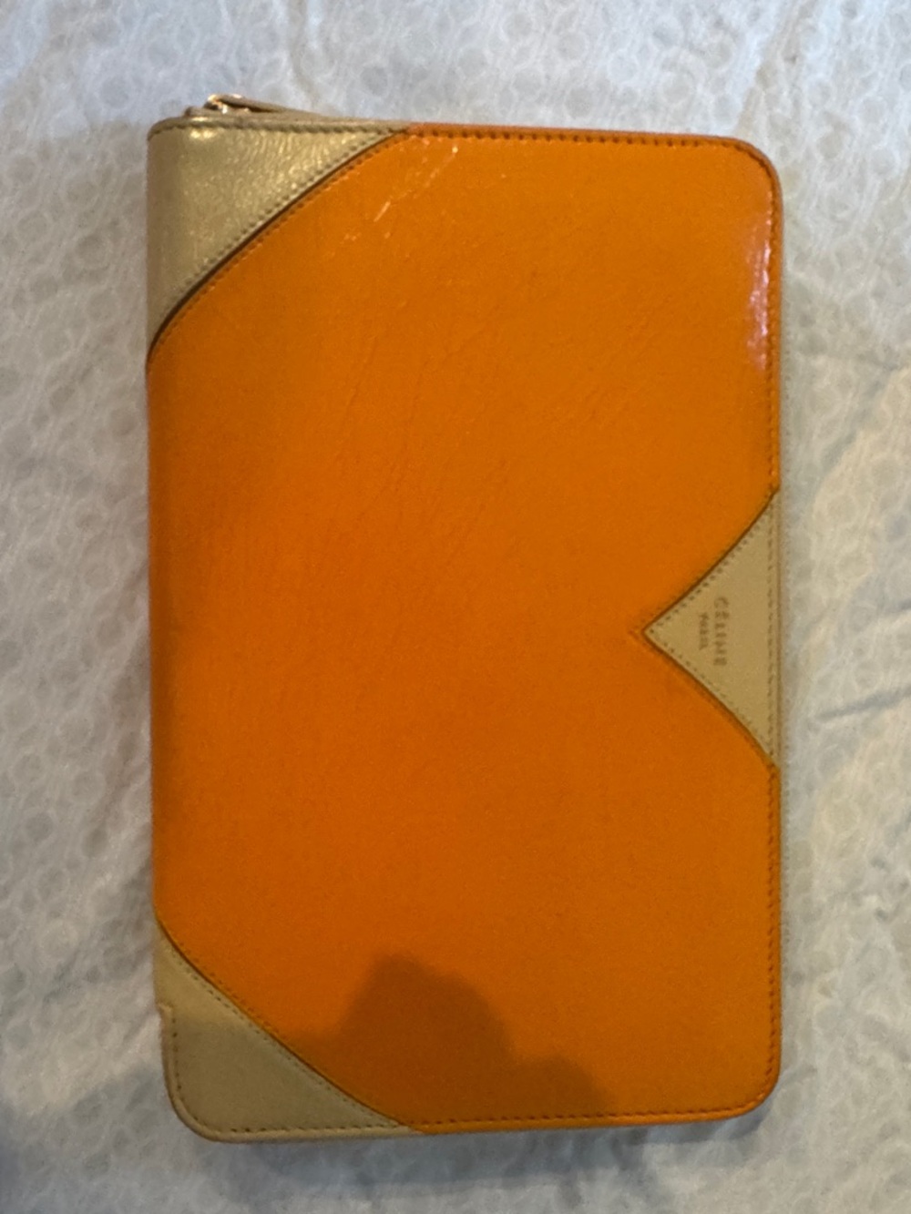 Celine Orange and Cream Zip-Around Wallet - Picture 1 of 6